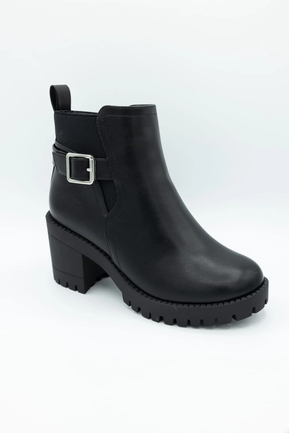 Top Moda Bianca Buckle Lug Booties for Women in Black | BIANCA87-BLACK