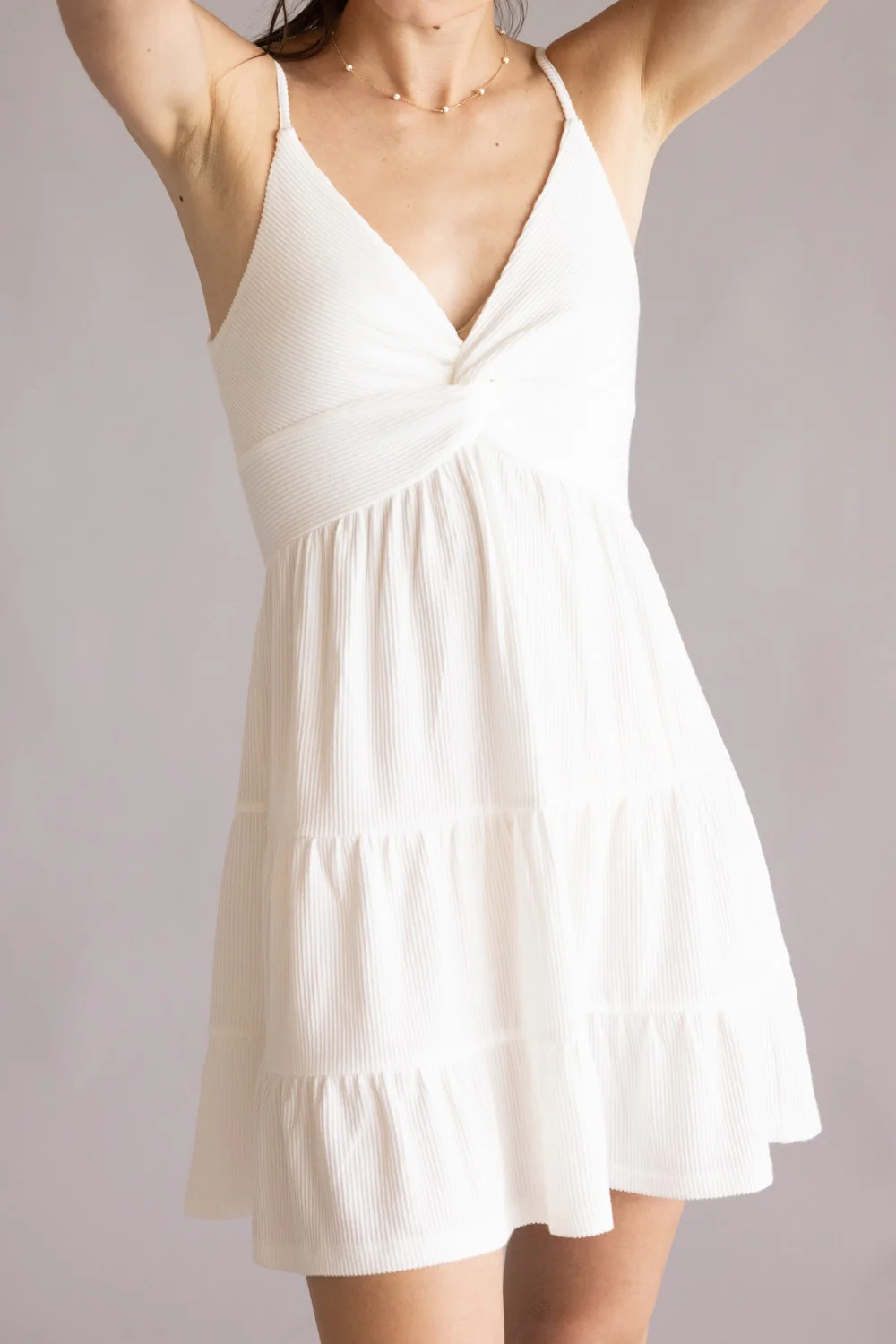 Twist Front Ribbed Dress for Women in White | B11377-WHT - Image 5