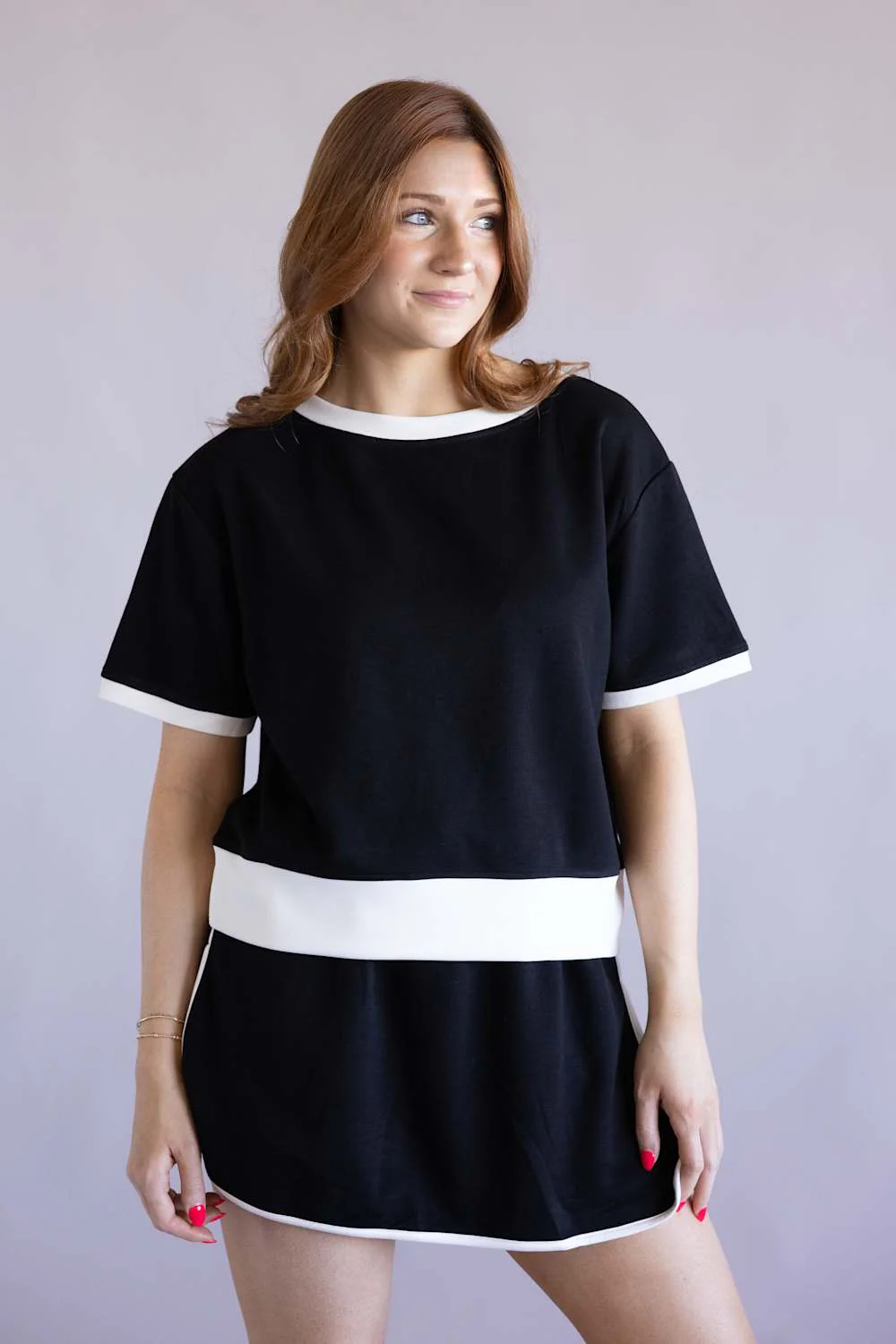 Two Piece Scuba Set for Women in Black/White | KDC-SET-350-BLK