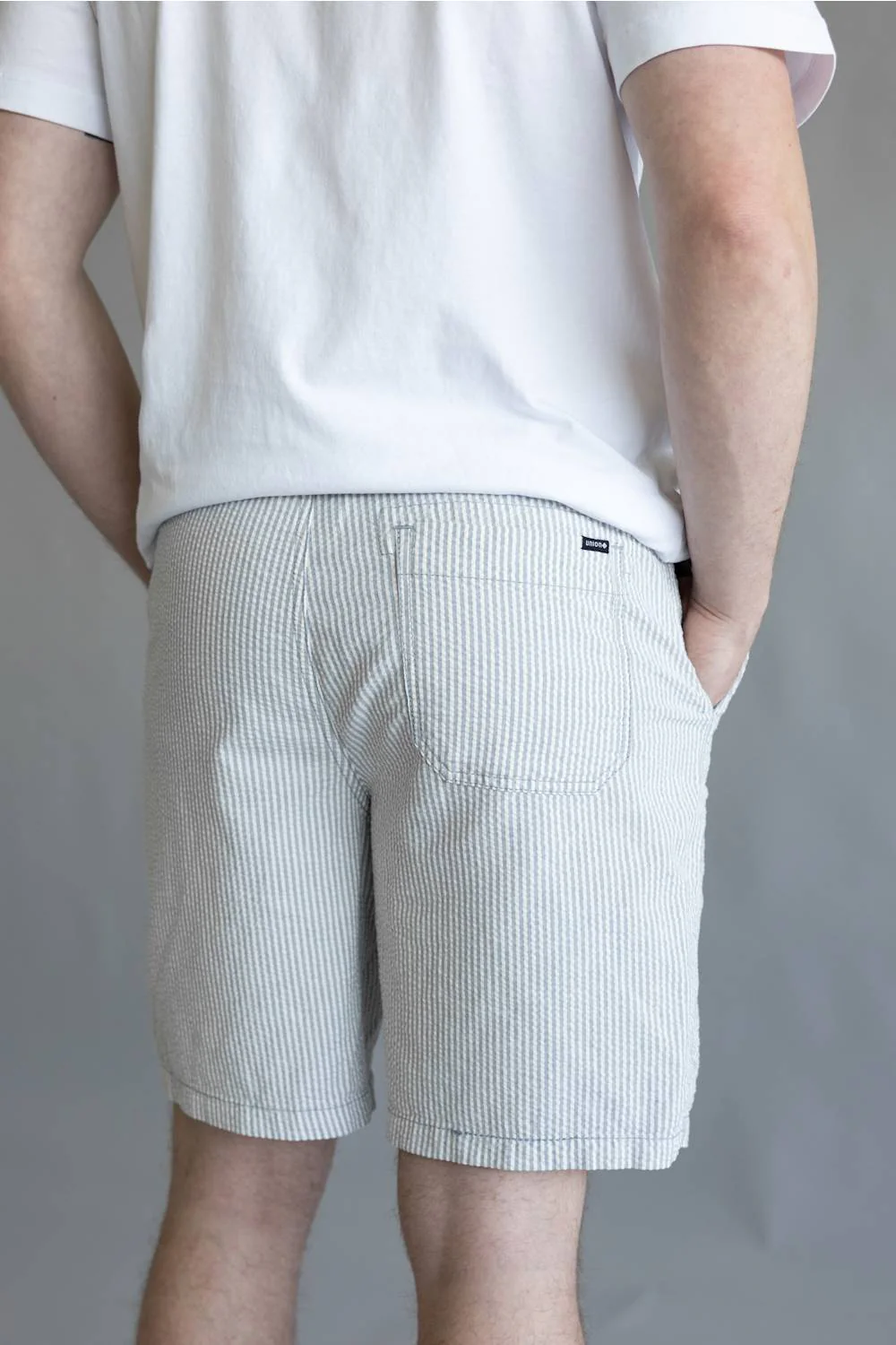 Union Paloma Seersucker 8” Shorts for Men in White | H181K2T-WHITE - Image 3