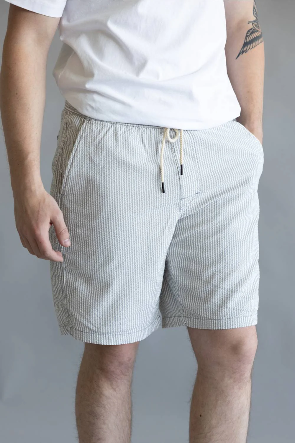 Union Paloma Seersucker 8” Shorts for Men in White | H181K2T-WHITE - Image 5
