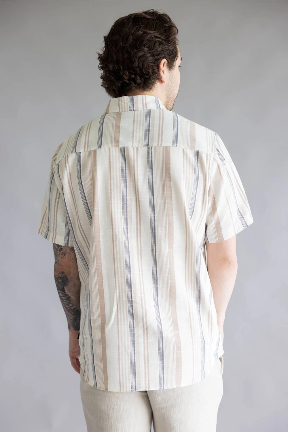 Union Rio Striped Button Down Shirt for Men in Flax | H1340NW/9D-FLAX - Image 3