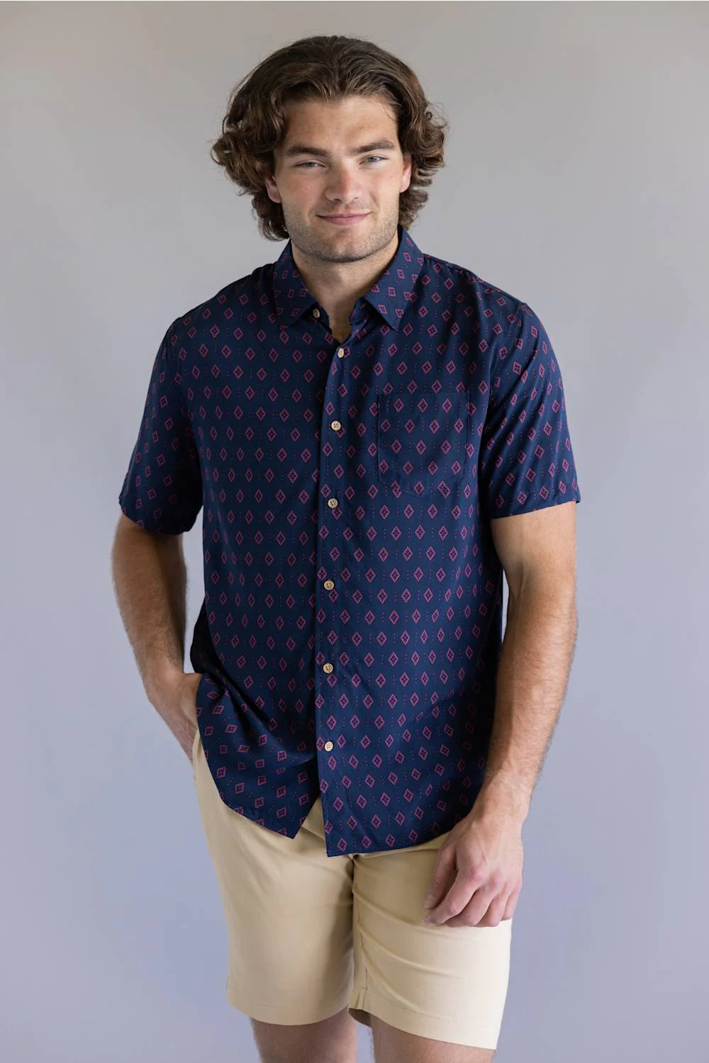 Union Venice Printed Rayon Button Up Shirt for Men in Nocturine | H13189U-NOCTURINE
