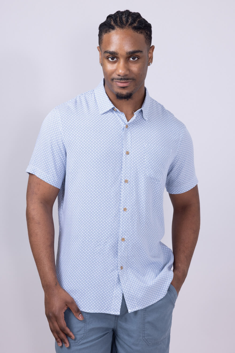 Union Venice Printed Rayon Button Up Shirt for Men in Blue | H13189U-BLUEBEACH