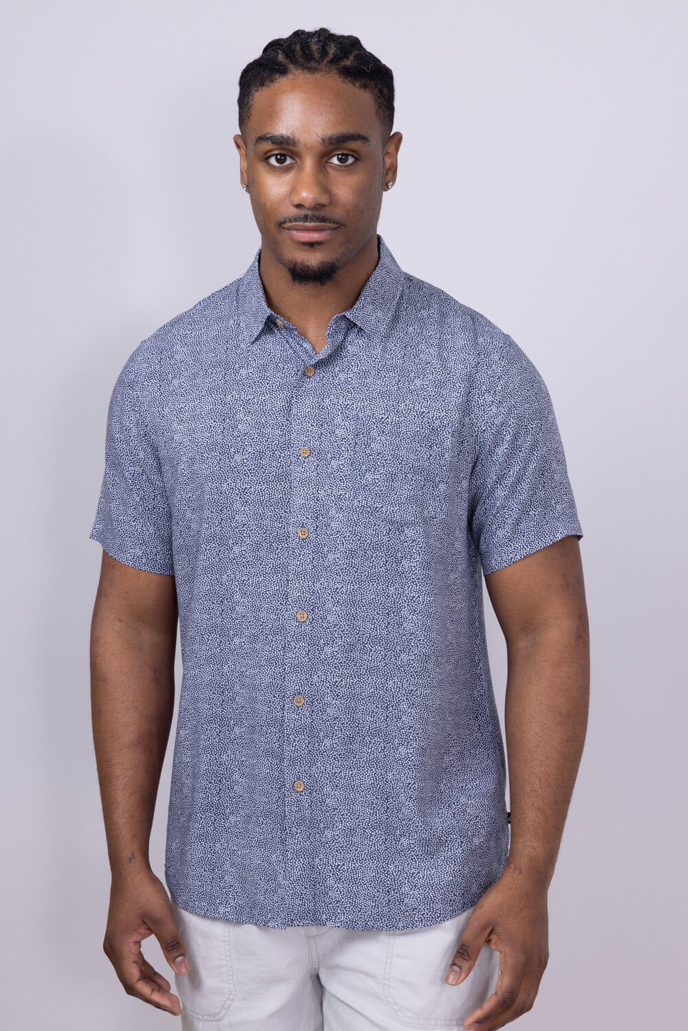 Union Venice Printed Rayon Button Up Shirt for Men in Navy | H13189U-TRUENAVY