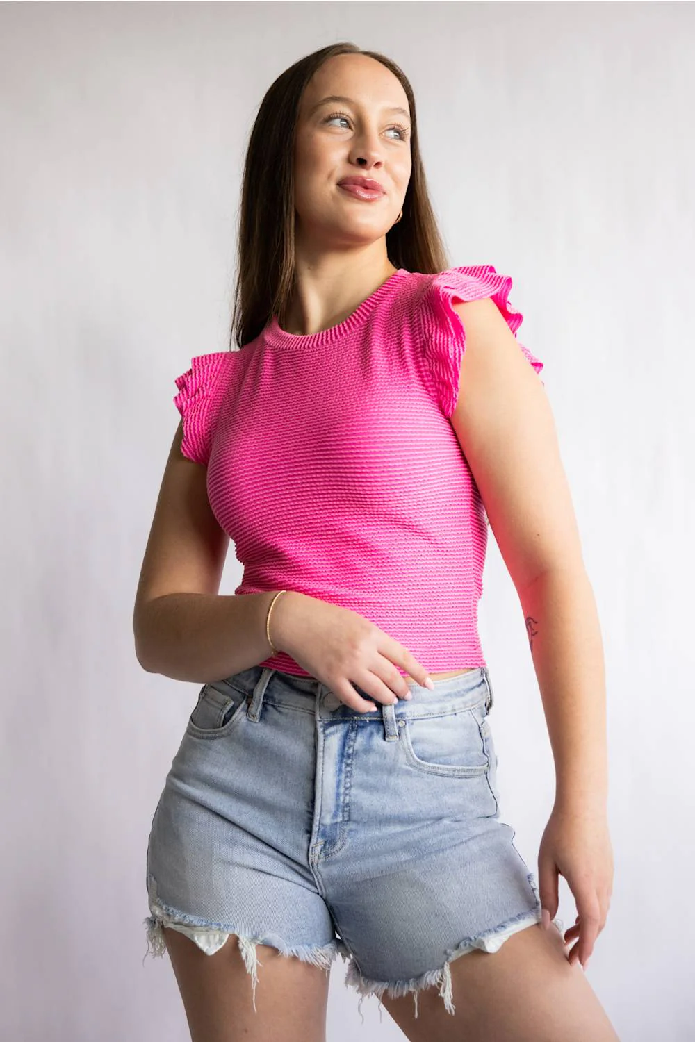Urban Rib Flutter Sleeve Top for Women