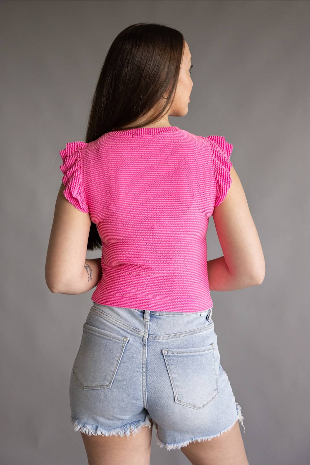 Urban Rib Flutter Sleeve Top for Women in Candy | MTL825-URB-CANDY - Image 4