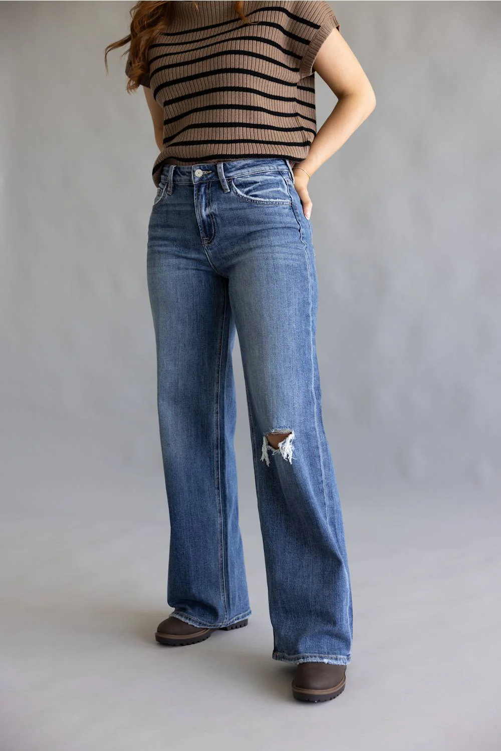 Vervet High Rise Distressed Wide Leg Jeans for Women | T7076 - Image 4