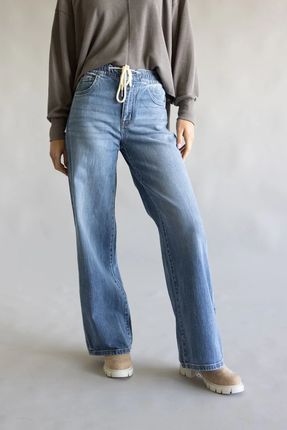Vervet High-Rise Drawstring Wide Leg Jeans for Women | T7016