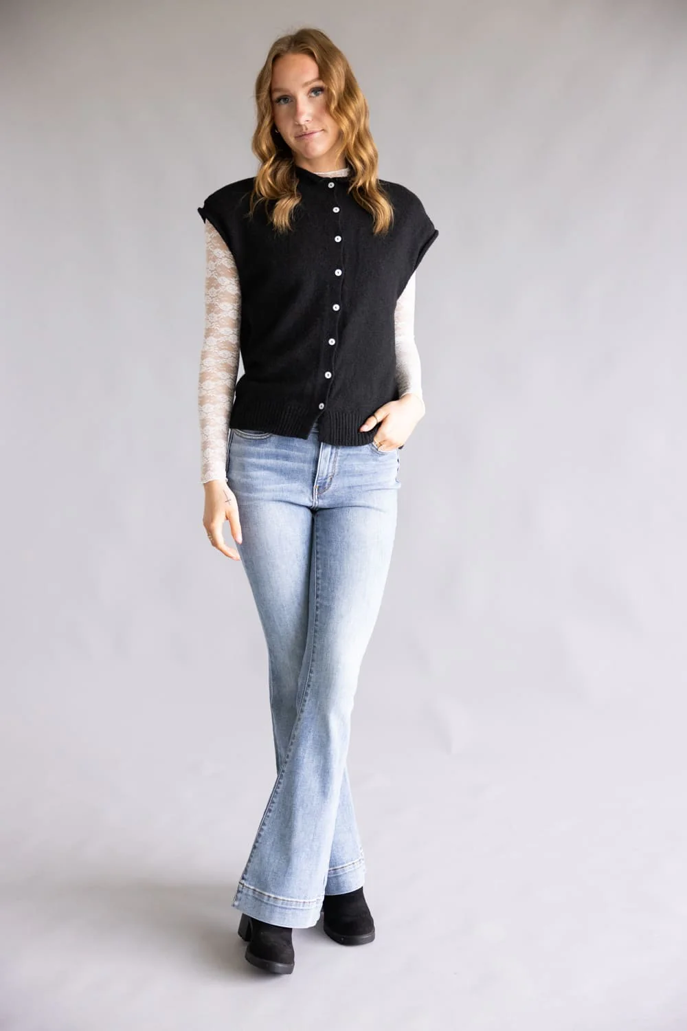 Vervet Legendary Mid-Rise Trouser Hem Bootcut Jeans for Women | T6243 - Image 2
