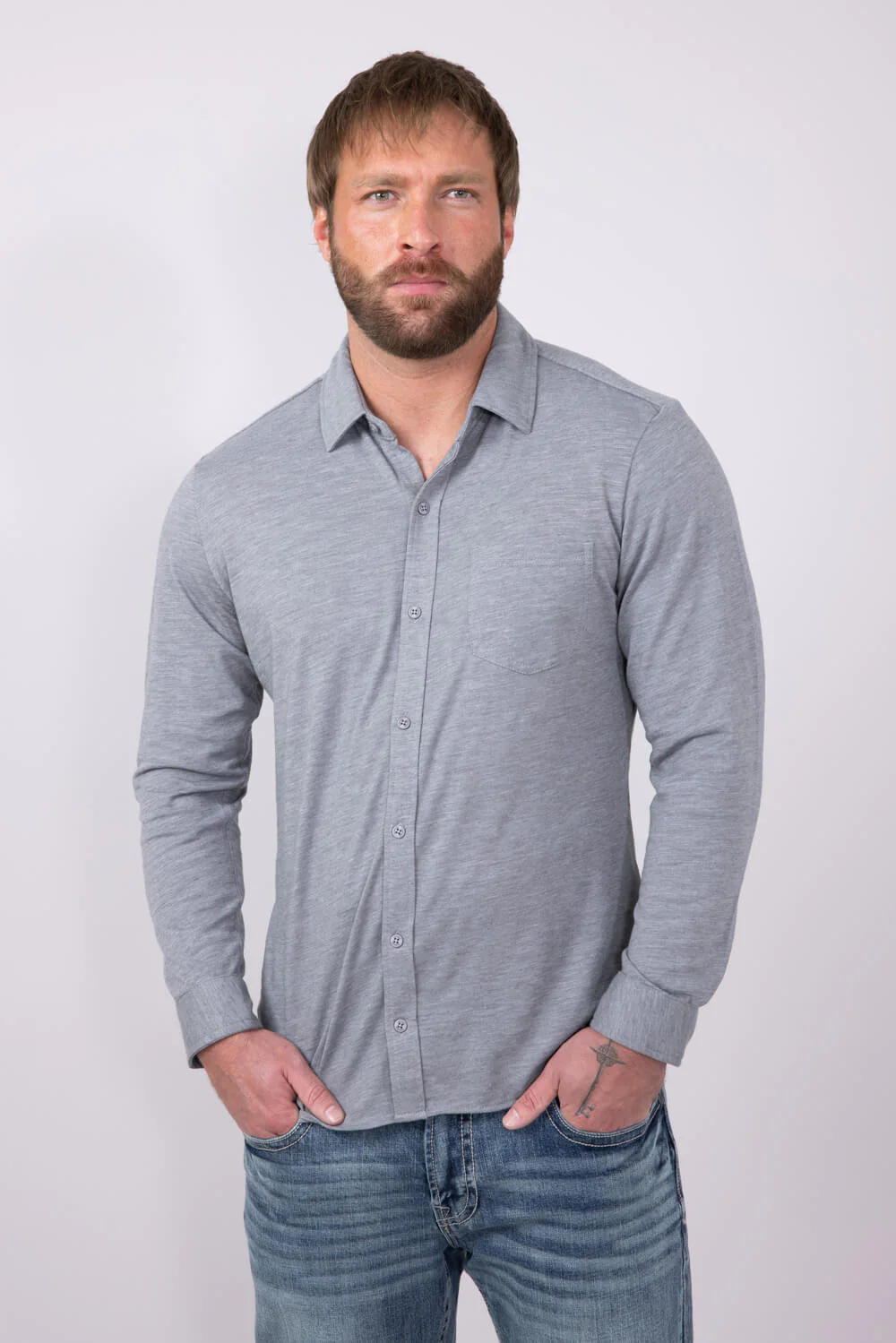 Vintage Summer Soft Button Up Shirt for Men in Heather Grey | V69802-HTHRGREY