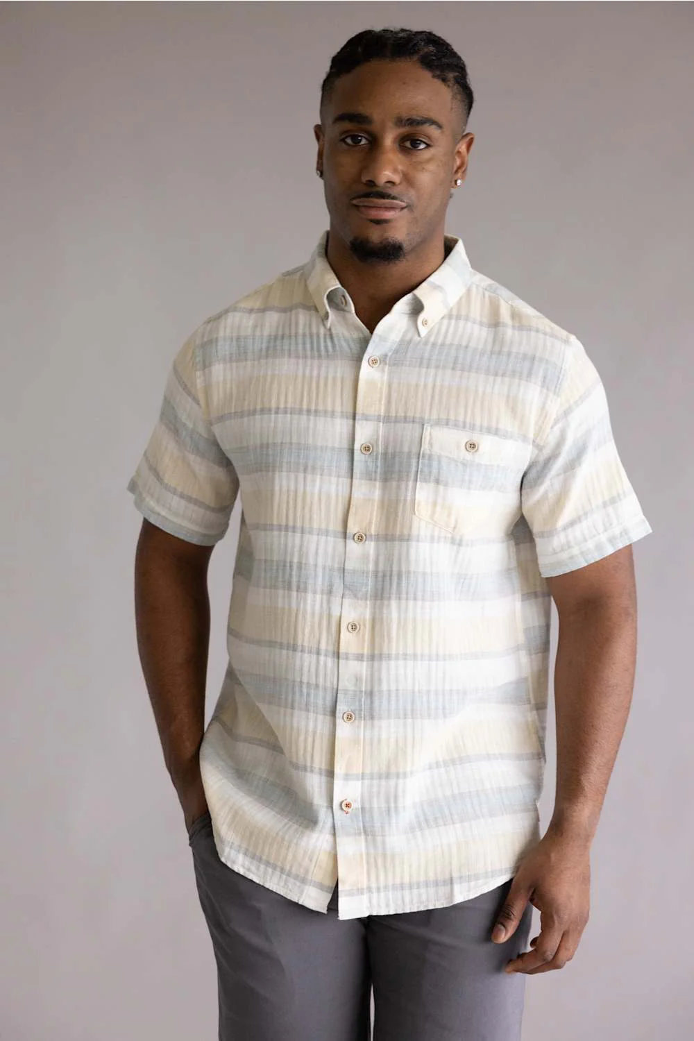 Weatherproof Vintage Cotton Stripe Pattern Button Down Shirt for Men in Golden Haze | S2684594GK-GOLDENHAZE