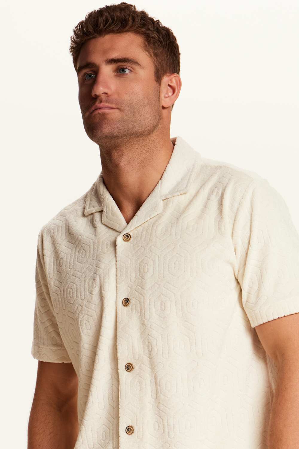 Weatherproof Vintage Geometric Camp Button Up Shirt for Men in Stone | S2622086GK-STONE