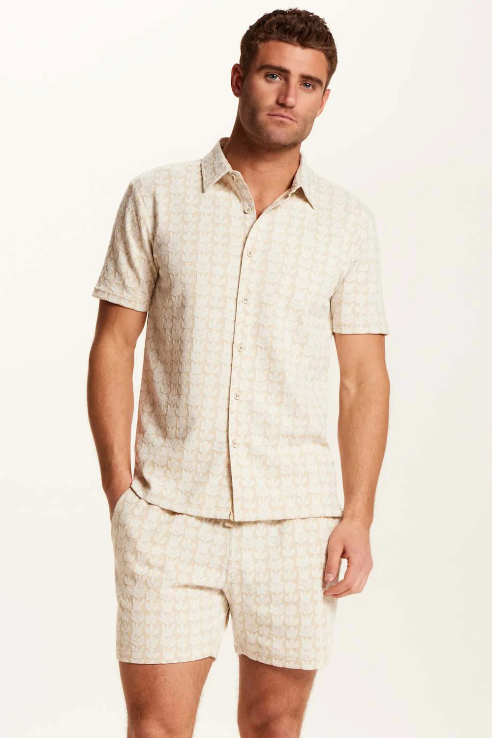 Weatherproof Vintage Knit Jacquard Coatfront Shirt for Men in Cream | S2631794GK-KELP