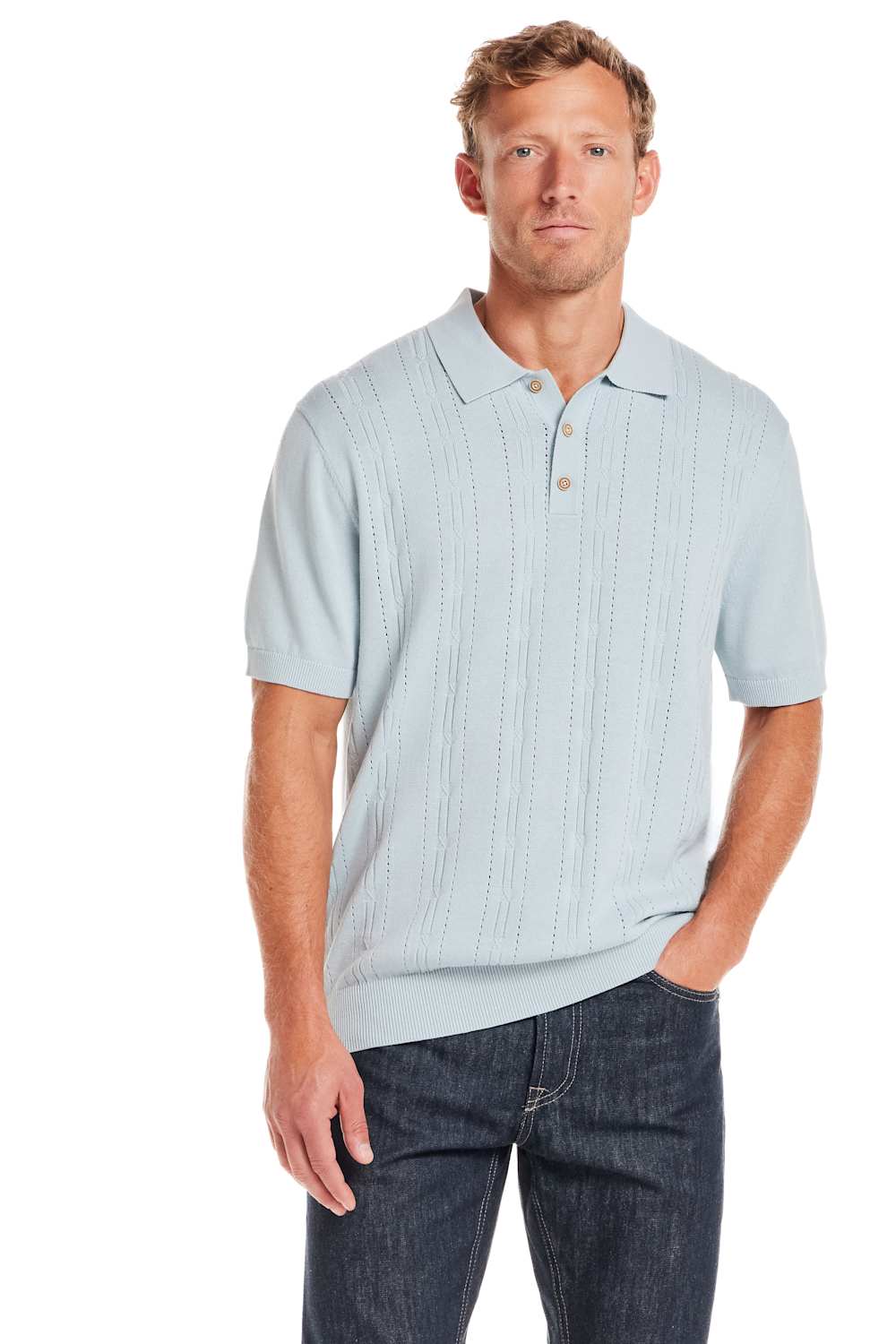 Weatherproof Vintage Pointelle Sweater Polo for Men in Light Blue | S2640671GK-SPRINGSKY - Image 2