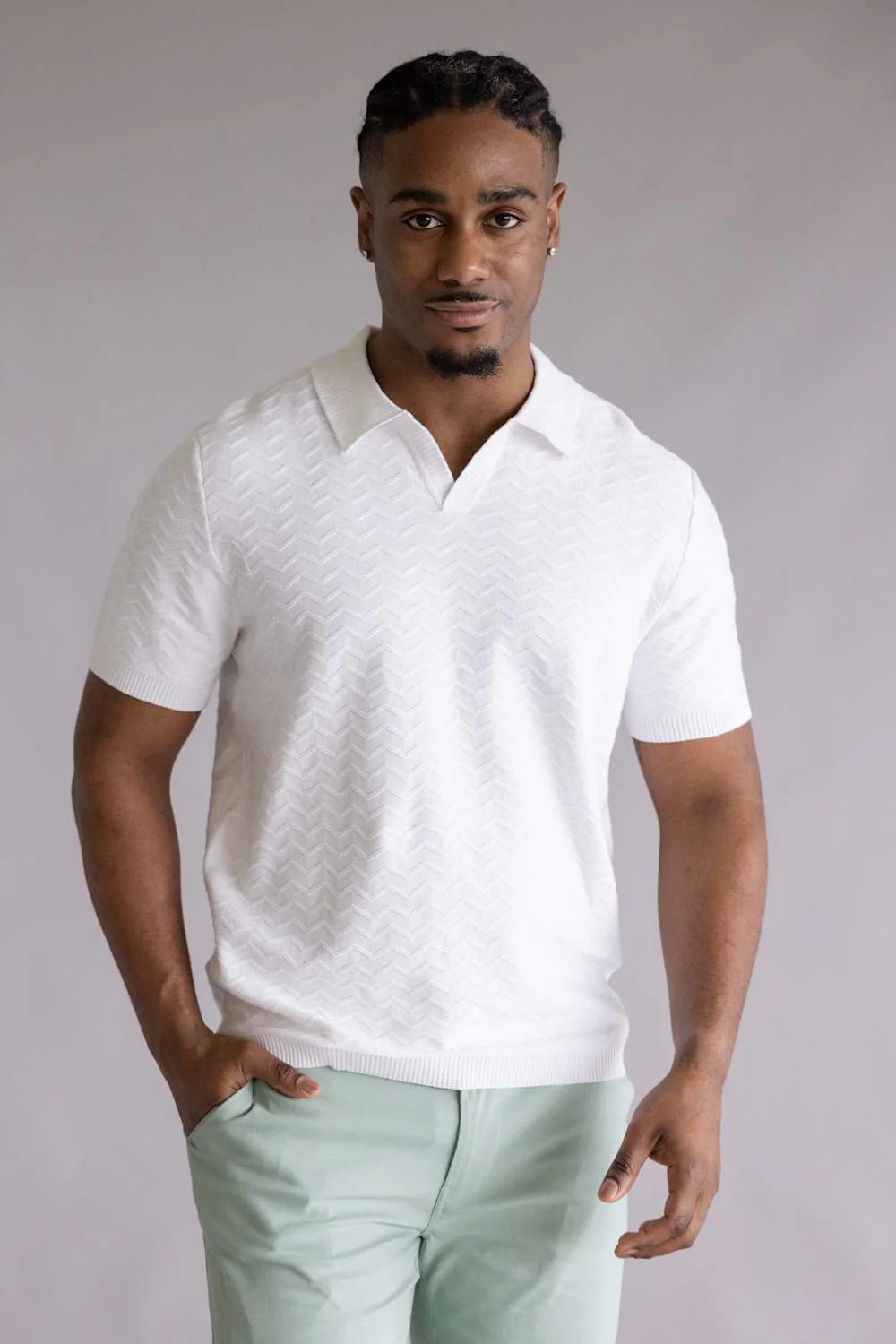 Weatherproof Vintage Zigzag Johnny Collar Shirt for Men in Ecru | S2640836GK-ECRU