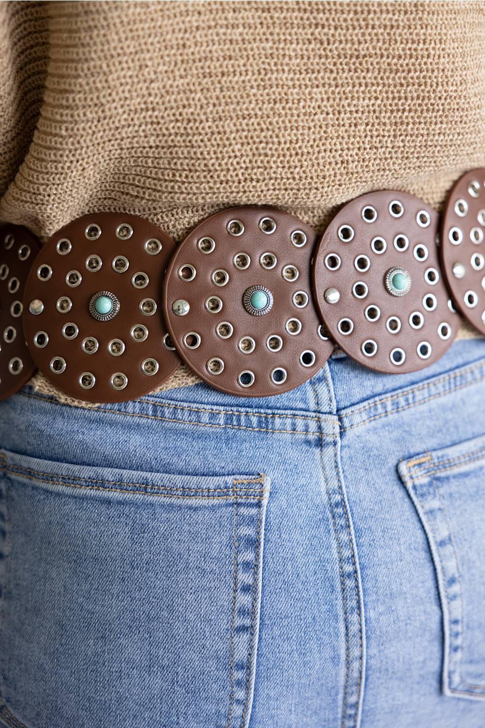 Western Concho Belt for Women in Brown | 211161-BROWNSILVER - Image 3