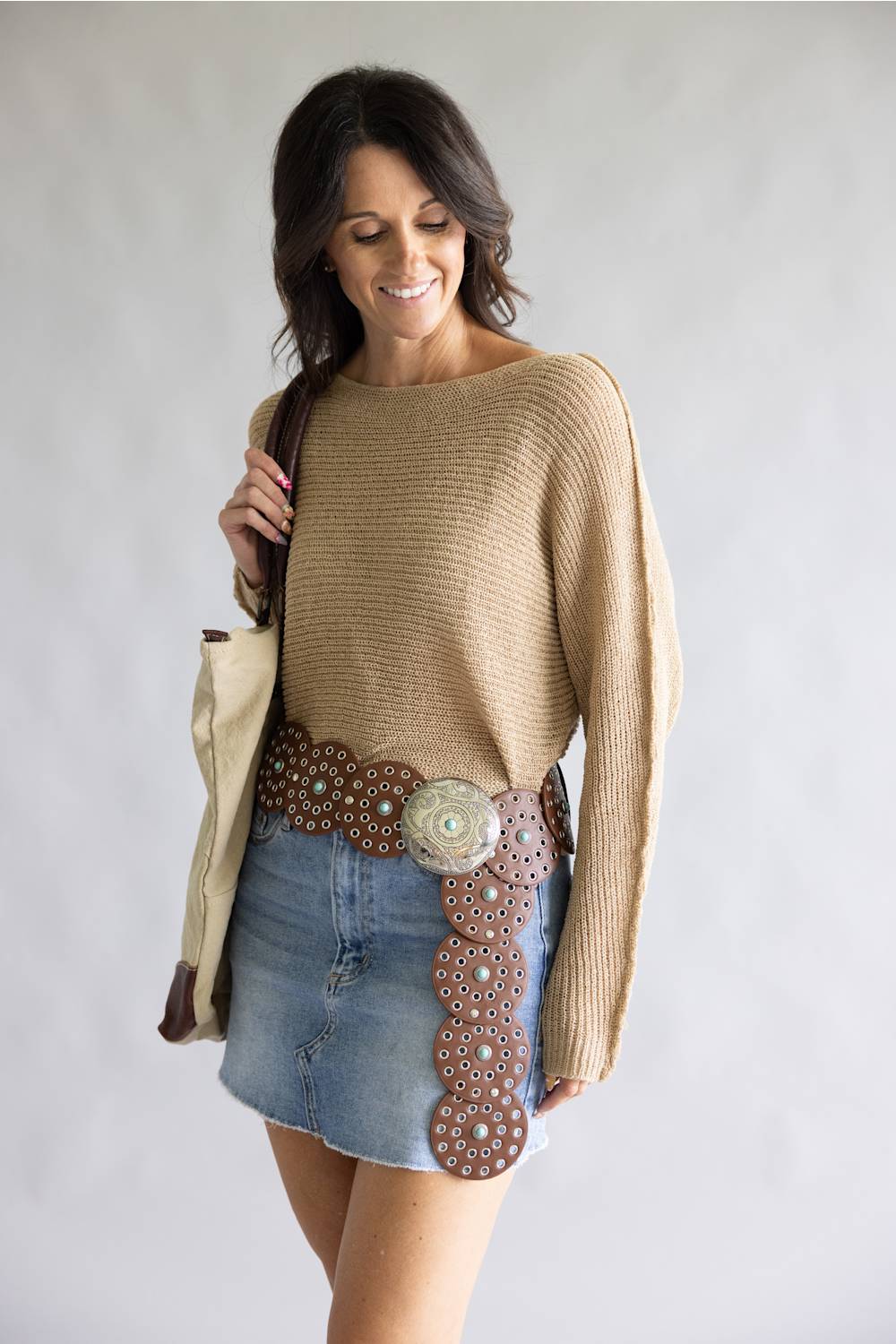Western Concho Belt for Women in Brown | 211161-BROWNSILVER - Image 4