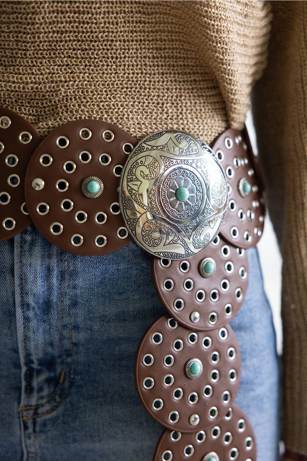 Western Concho Belt for Women in Brown | 211161-BROWNSILVER - Image 5