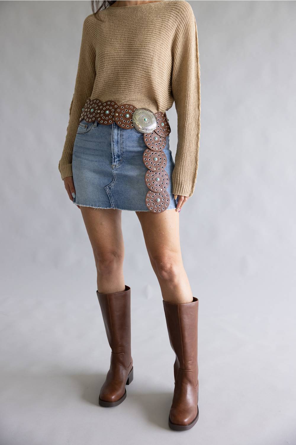Western Concho Belt for Women in Brown | 211161-BROWNSILVER - Image 7