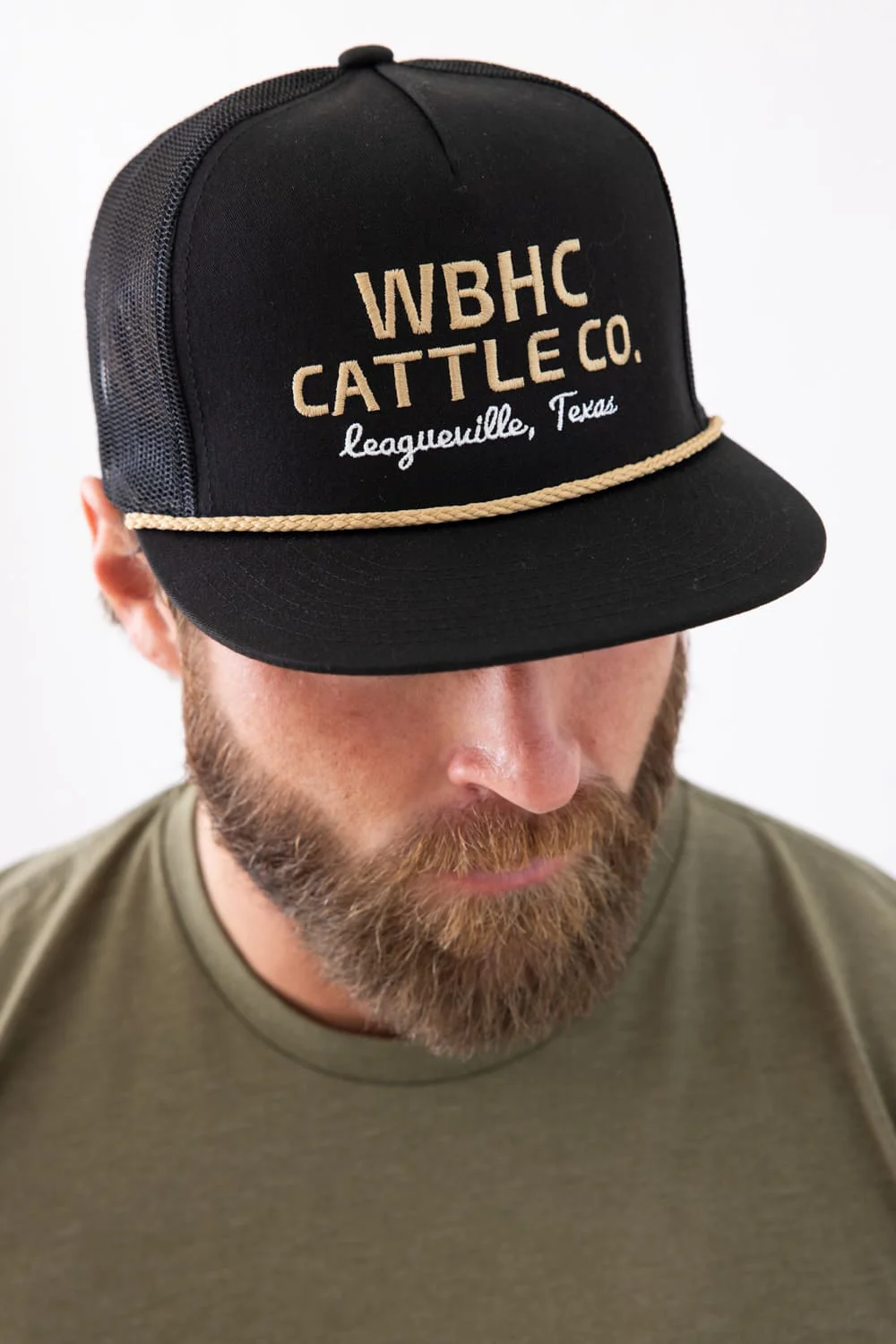 Whiskey Bent Gold Rope Trucker Hat for Men in Black | BLKGLD