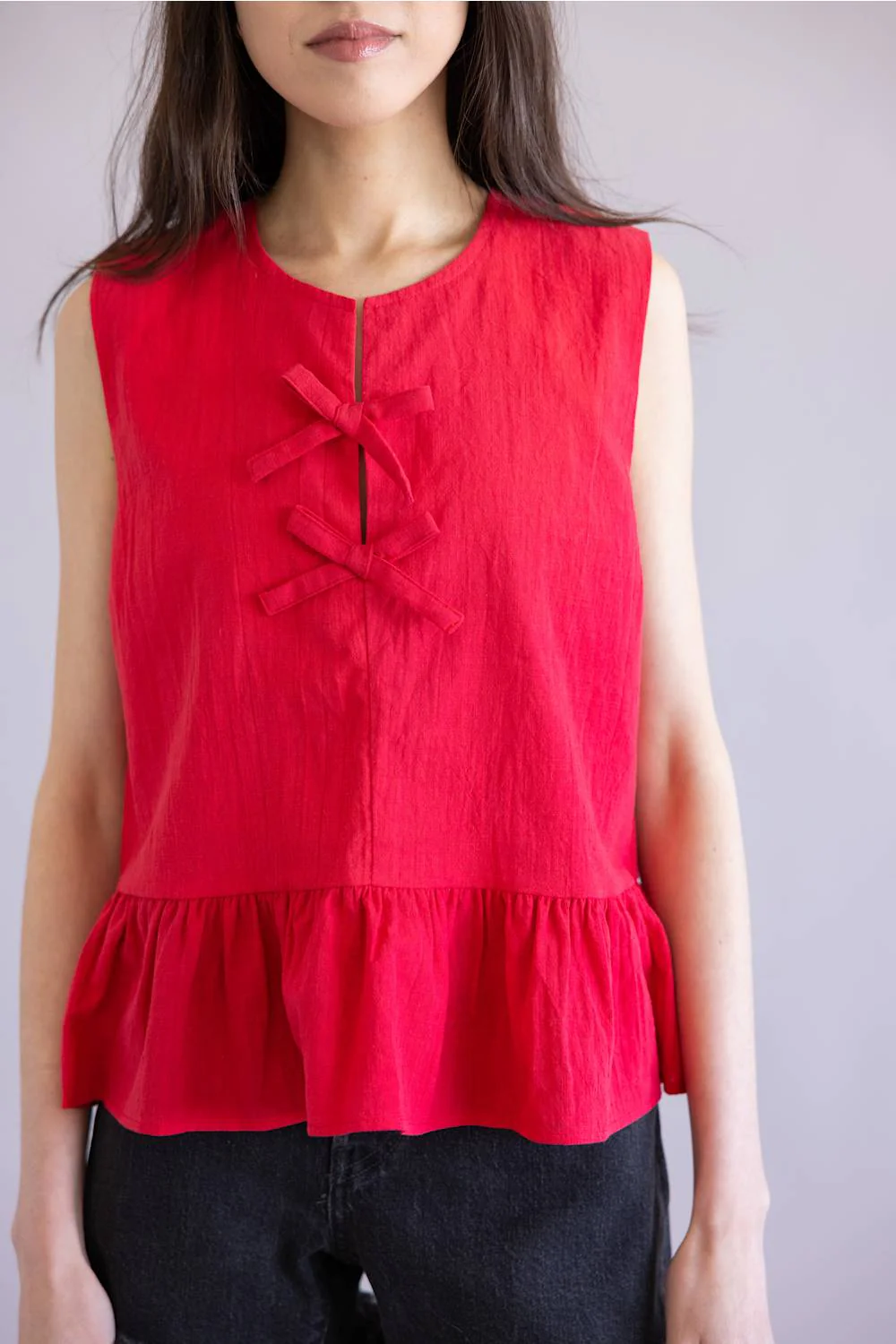 Wishlist Bow Sleeveless Peplum Top for Women in Red | WL25-10680-RED - Image 3