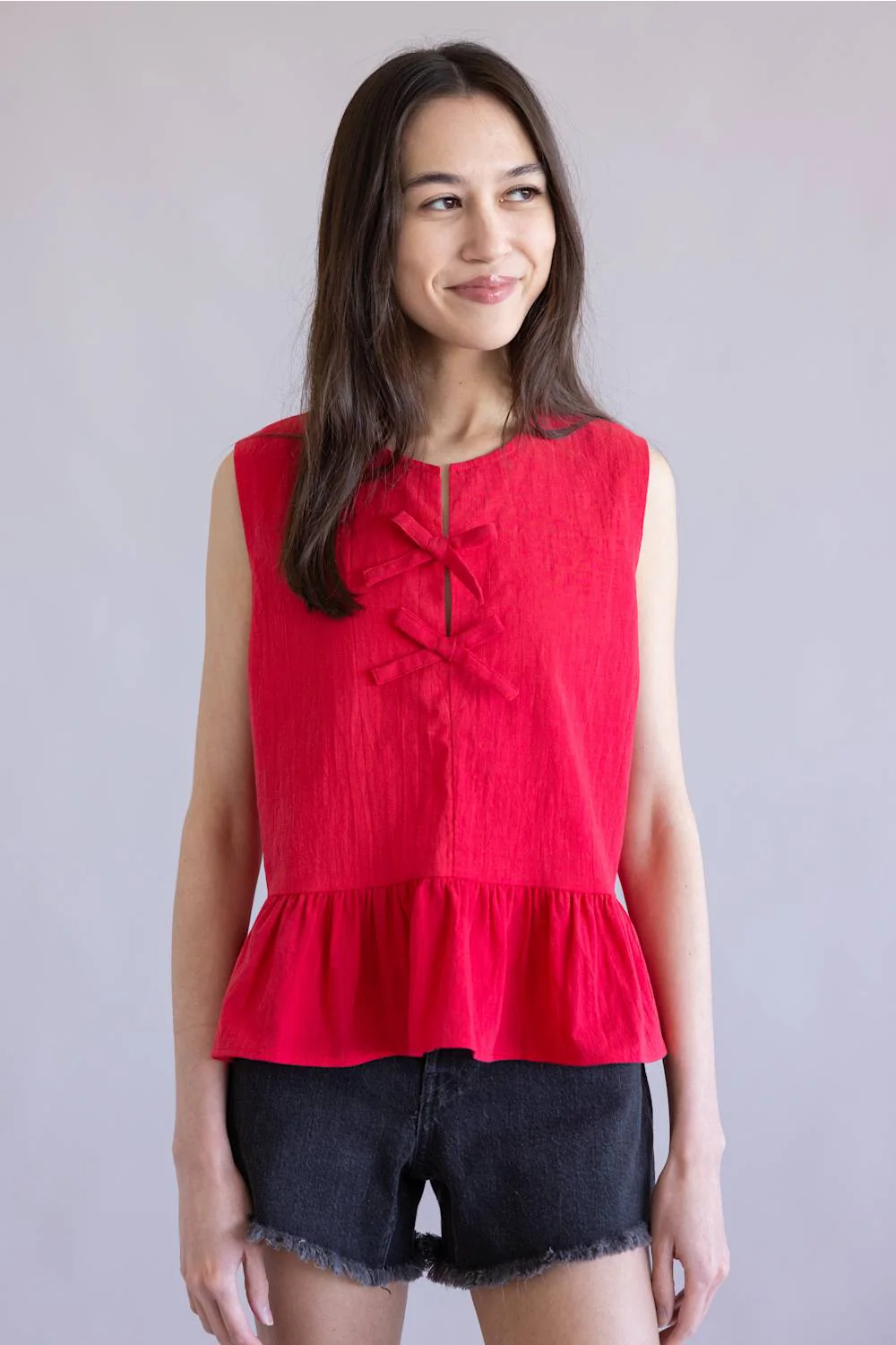 Wishlist Bow Sleeveless Peplum Top for Women in Red | WL25-10680-RED - Image 4