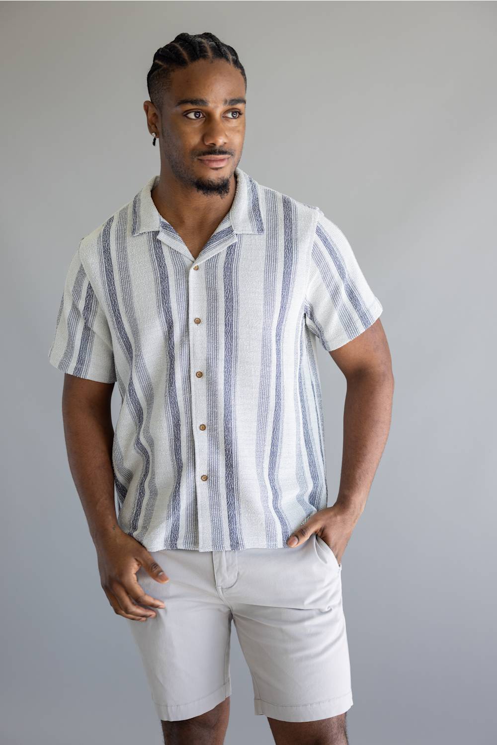 Woven Button Up Shirt for Men in Blue | 8PW7086M-BLUE - Image 2