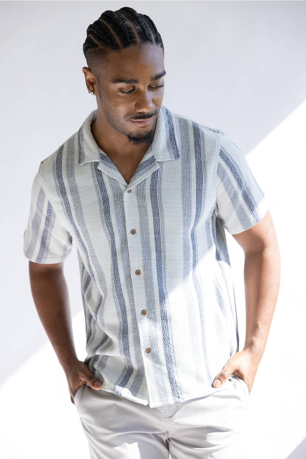 Woven Button Up Shirt for Men in Blue | 8PW7086M-BLUE - Image 4