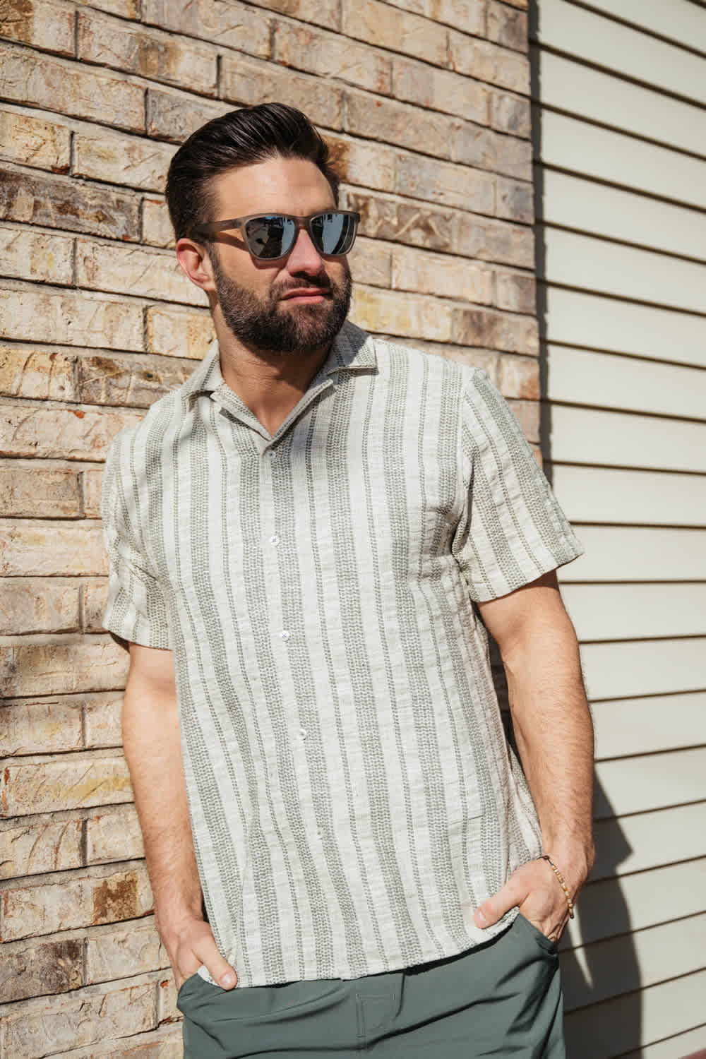 Woven Resort Button Up Shirt for Men in Sage | 8PW7059M-SAGE