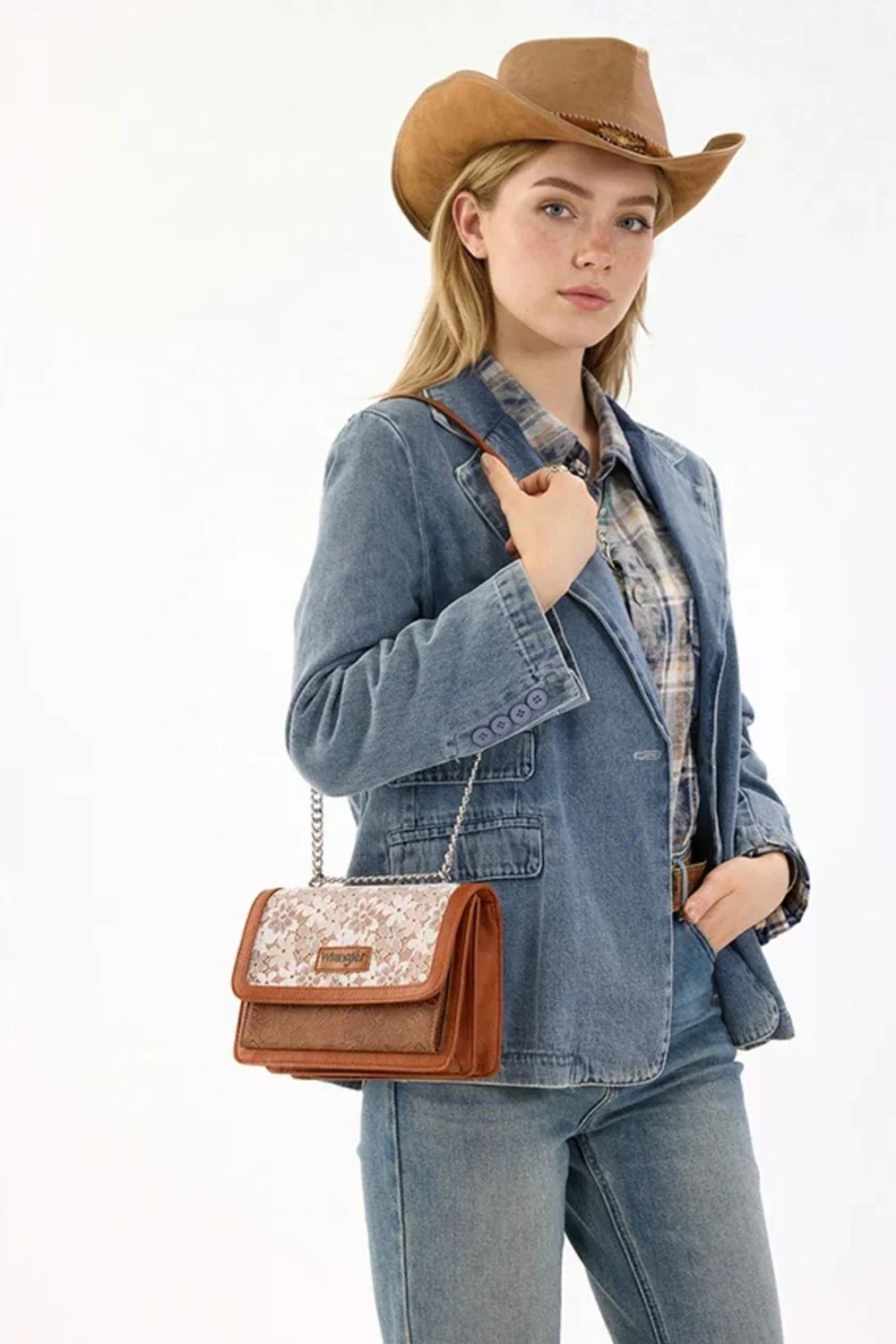Wrangler Western Floral Chain Shoulder Bag for Women in Tan | WG455-2365-BR - Image 3