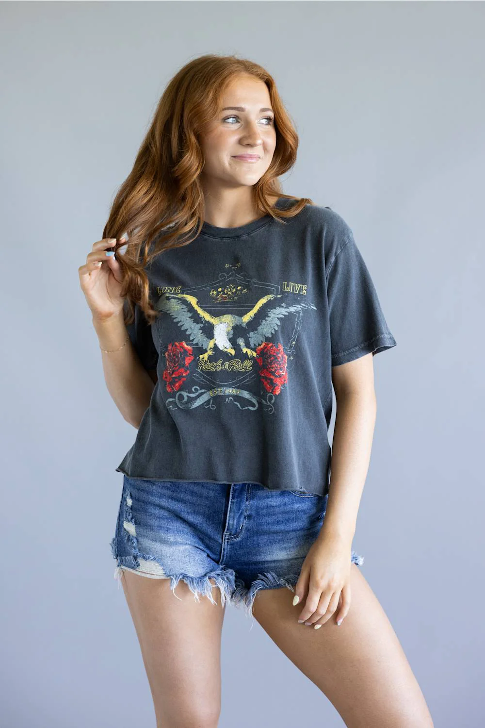 Zutter Rock n Roll Crop Tee for Women in Black | K4084-2768-BLACK